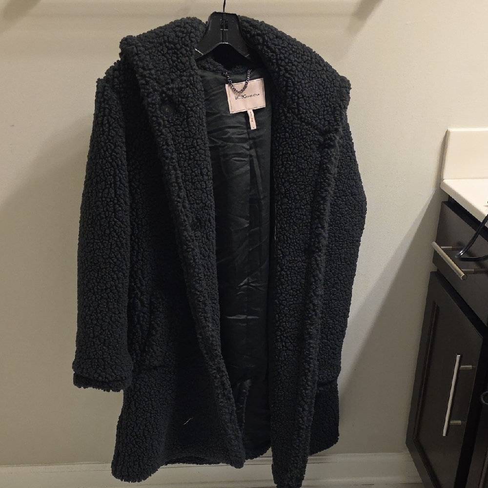 BCBGeneration Black Teddy Coat with Hood